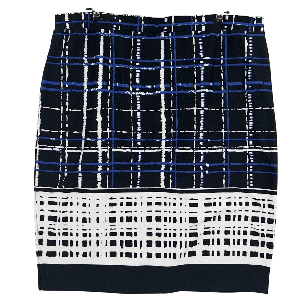 Melissa Paige Womens Pencil Skirt‎ Black White Blue Geometric Grid Stretch XL